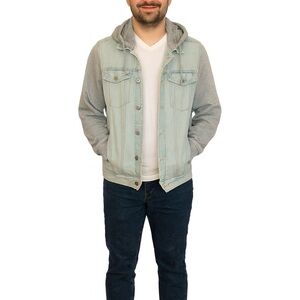 Bklyn Men's Size Large Hooded Sweatshirt Denim Jean Jacket.